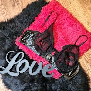 Sexy Full Front Mesh Lace Bra With Faux Leather Accents Lingerie Plus Size 3X